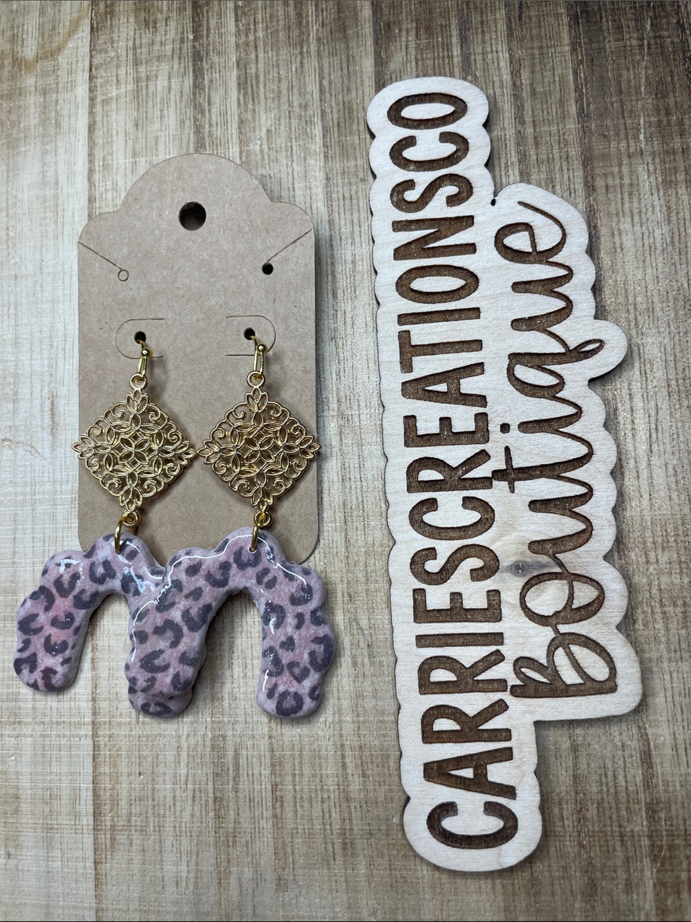 Leopard Dangle Earrings with Gold Filigree